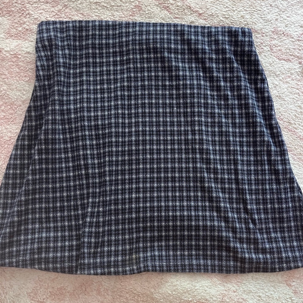 Urban Outfitters Navy and White Plaid A-Line Mini Skirt